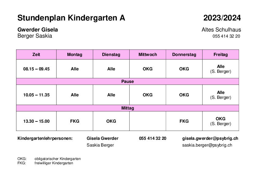 Abbildung Stundenplan Kindergarten A