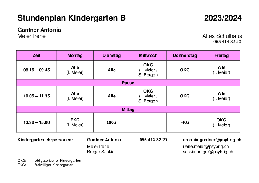 Abbildung Stundenplan Kindergarten B